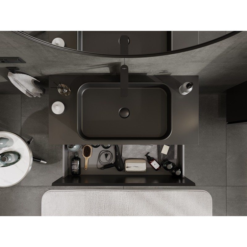 Mexen Orio mueble de baño bajo lavabo 100 cm con encimera, 1 cajón, negro mate - 91A10-10047-1-BFC71