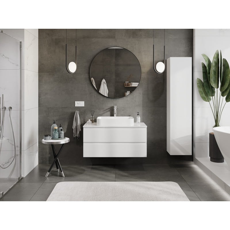 Mexen Orio bathroom cabinet for washbasin 100 cm with countertop, 2 drawers, white gloss - 91A10-10047-2-BFFC00