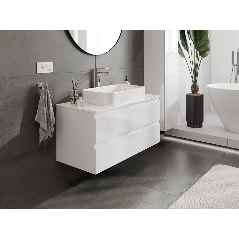 Mexen Orio armadietto da bagno per lavabo 100 cm con piano, 2 cassetti, bianco lucido - 91A10-10047-2-BFFC00