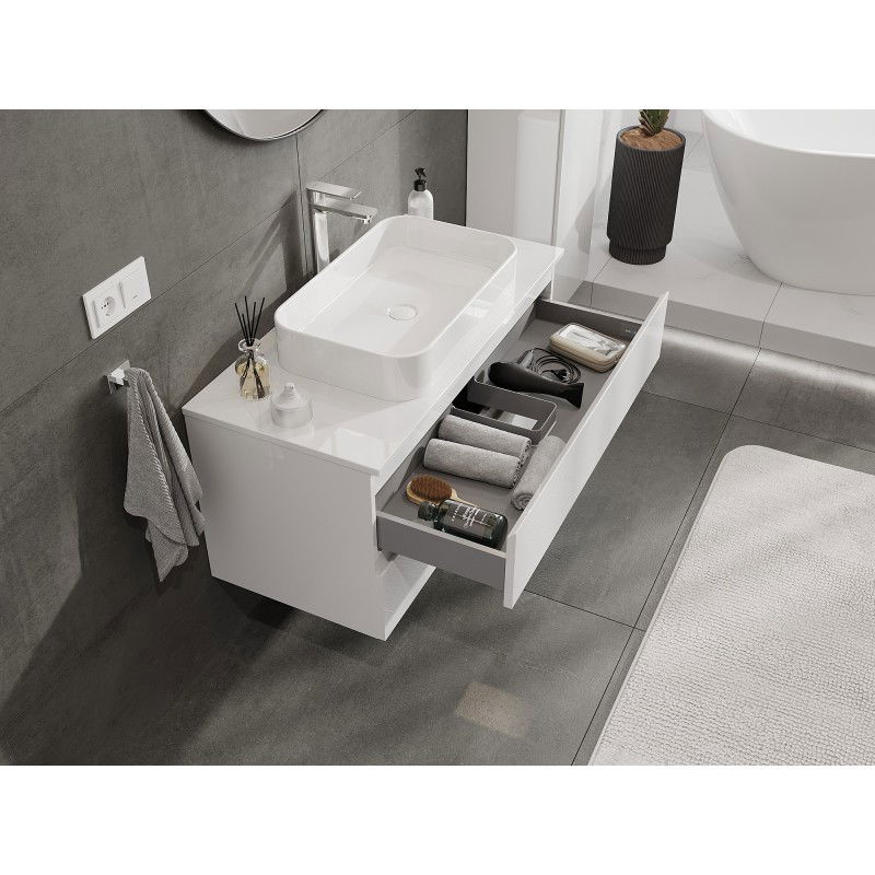 Mexen Orio bathroom cabinet for washbasin 100 cm with countertop, 2 drawers, white gloss - 91A10-10047-2-BFFC00