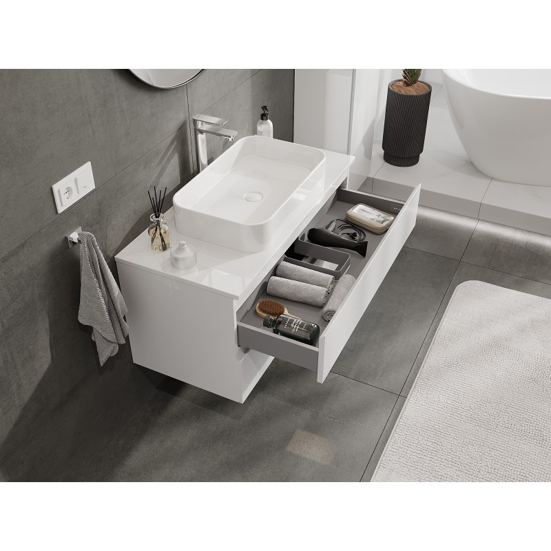 Mexen Orio mueble de baño de 100 cm con encimera, 2 cajones, blanco brillo - 91A10-10047-2-BFFC00