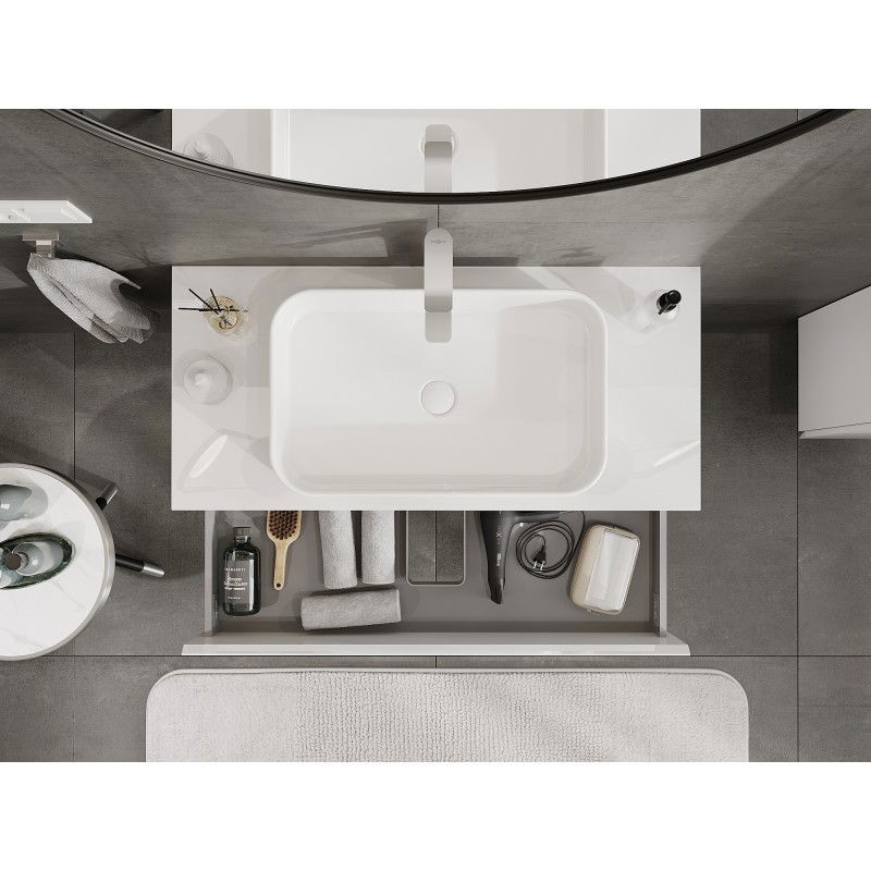 Mexen Orio meuble de salle de bain sous-lavabo 100 cm avec plateau, 2 tiroirs, blanc brillant - 91A10-10047-2-BFFC00