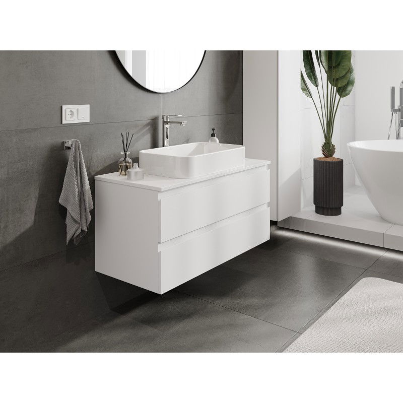 Mexen Orio meuble de salle de bain sous lavabo 100 cm avec plateau, 2 tiroirs, blanc mat - 91A10-10047-2-BFFC01