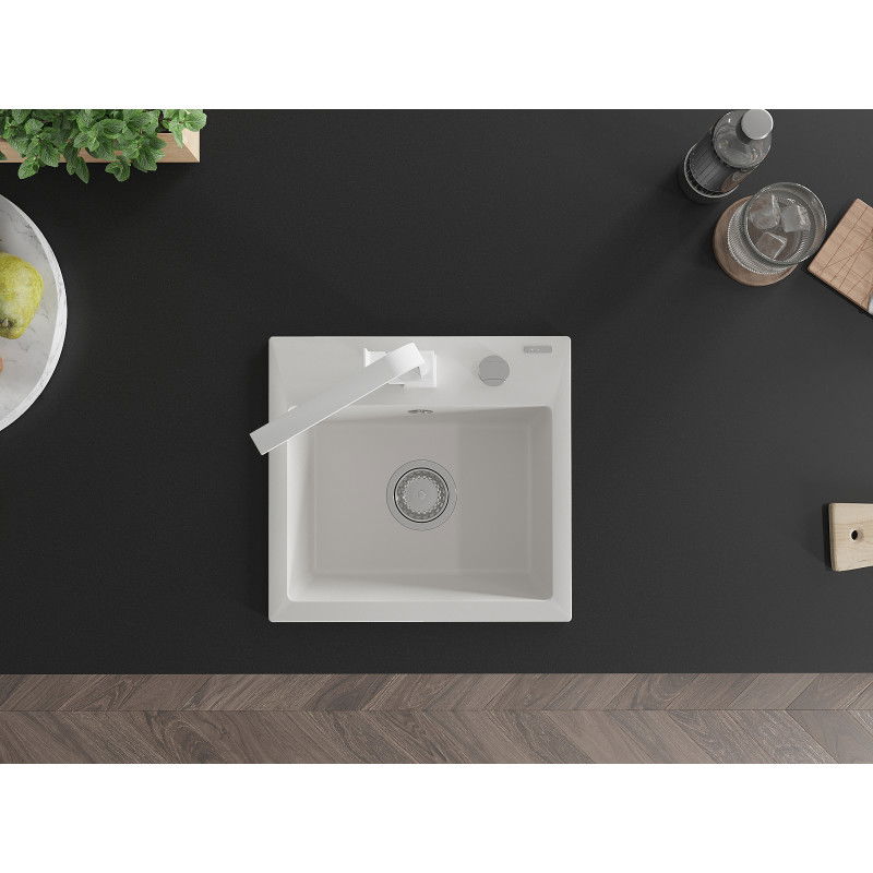 Mexen Milo fregadero de granito de 1 compartimento con grifo de cocina Rita, blanco - 6505-20-670300-20