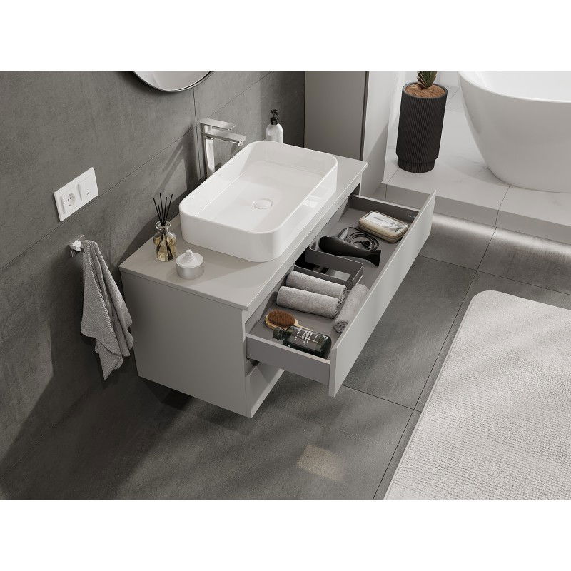 Mexen Orio armoire de salle de bain sous lavabo 100 cm avec plateau, 2 tiroirs, gris mat - 91A10-10047-2-BFFC62