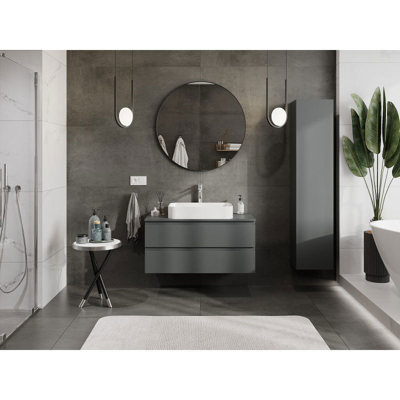 Mexen Orio 100 cm Bathroom Under-Sink Cabinet with Countertop, 2 Drawers, Matt Graphite - 91A10-10047-2-BFFC66