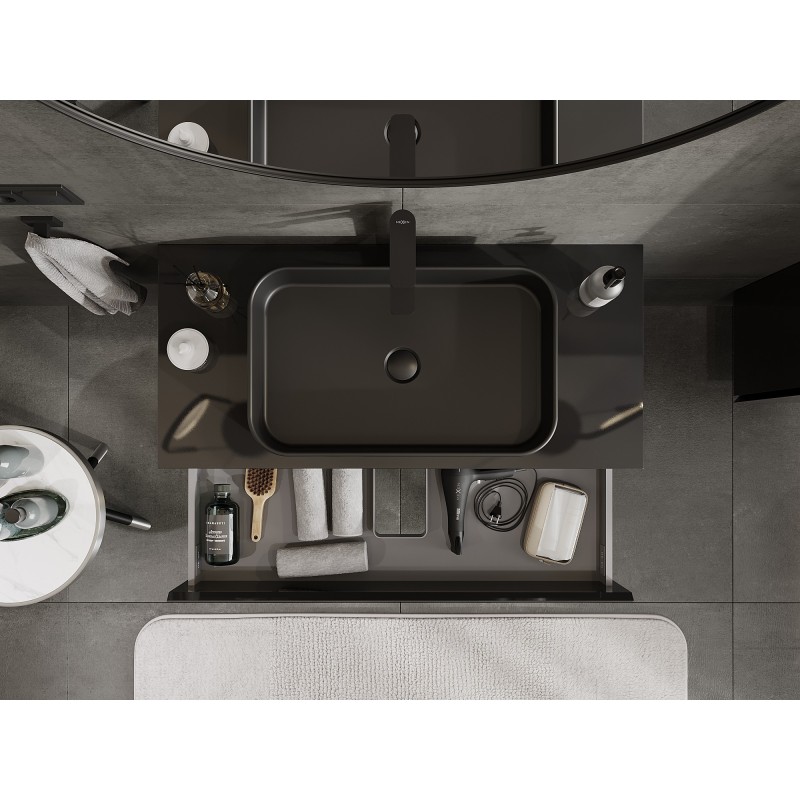 Mexen Orio mobile da bagno sotto il lavabo 100 cm con piano, 2 cassetti, nero lucido - 91A10-10047-2-BFFC70