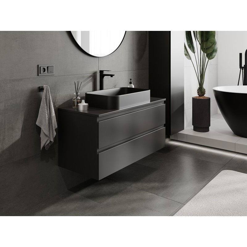Mexen Orio Bathroom Cabinet Under Sink 100 cm with Countertop, 2 Drawers, Matte Black - 91A10-10047-2-BFFC71