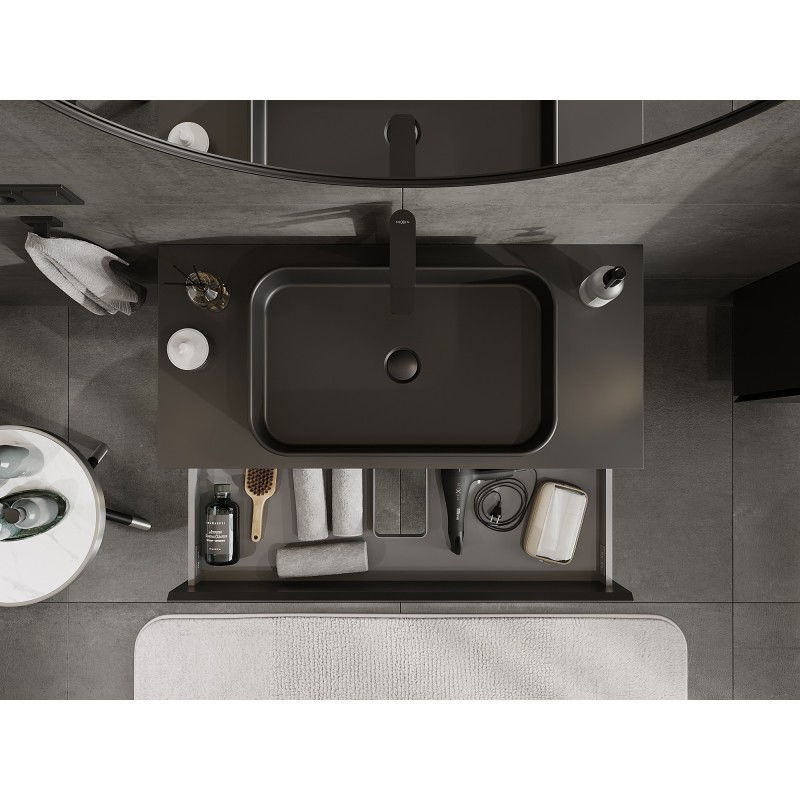Mexen Orio armoire de salle de bain sous lavabo 100 cm avec plateau, 2 tiroirs, noir mat - 91A10-10047-2-BFFC71