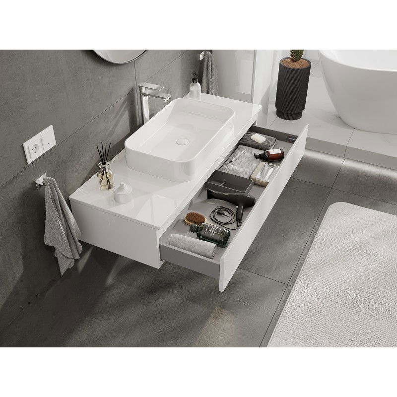 Mexen Orio meuble de salle de bain sous lavabo 120 cm avec plateau, 1 tiroir, blanc brillant - 91A10-12023-1-BFC00