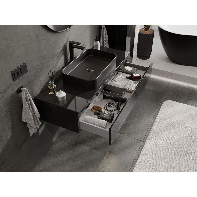 Mexen Orio bathroom cabinet with countertop 120 cm, 1 drawer, black gloss - 91A10-12023-1-BFC70