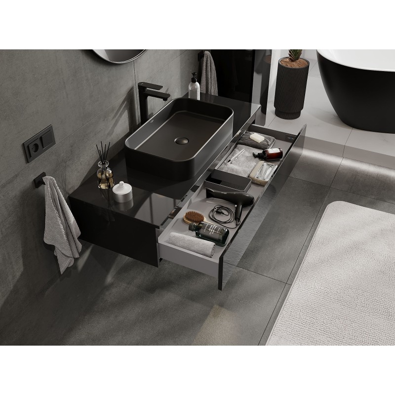 Mexen Orio mueble de baño para lavabo de 120 cm con encimera, 1 cajón, negro brillo - 91A10-12023-1-BFC70