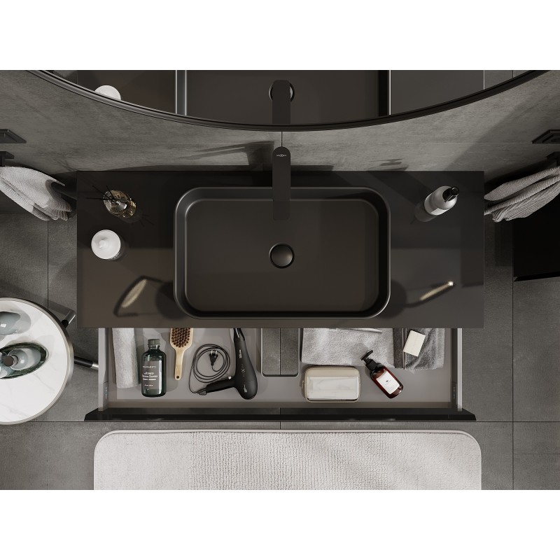 Mexen Orio mueble de baño para lavabo de 120 cm con encimera, 1 cajón, negro brillo - 91A10-12023-1-BFC70