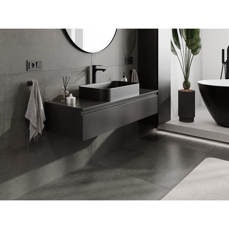 Mexen Orio Badezimmerunterschrank 120 cm mit Arbeitsplatte, 1 Schublade, schwarz matt - 91A10-12023-1-BFC71