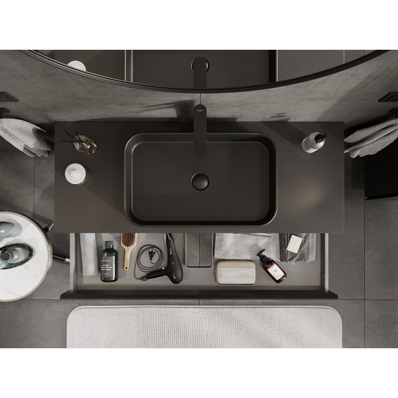Mexen Orio Badezimmerunterschrank 120 cm mit Arbeitsplatte, 1 Schublade, schwarz matt - 91A10-12023-1-BFC71