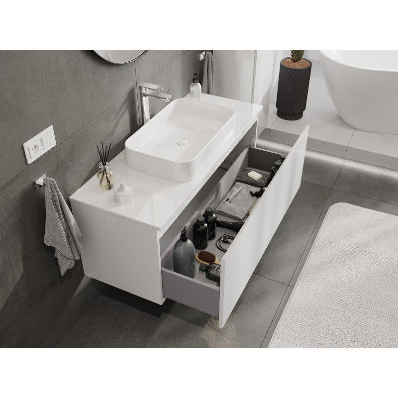 Mexen Orio bathroom cabinet under the sink 120 cm with countertop, 1 drawer, white gloss - 91A10-12047-1-BFC00