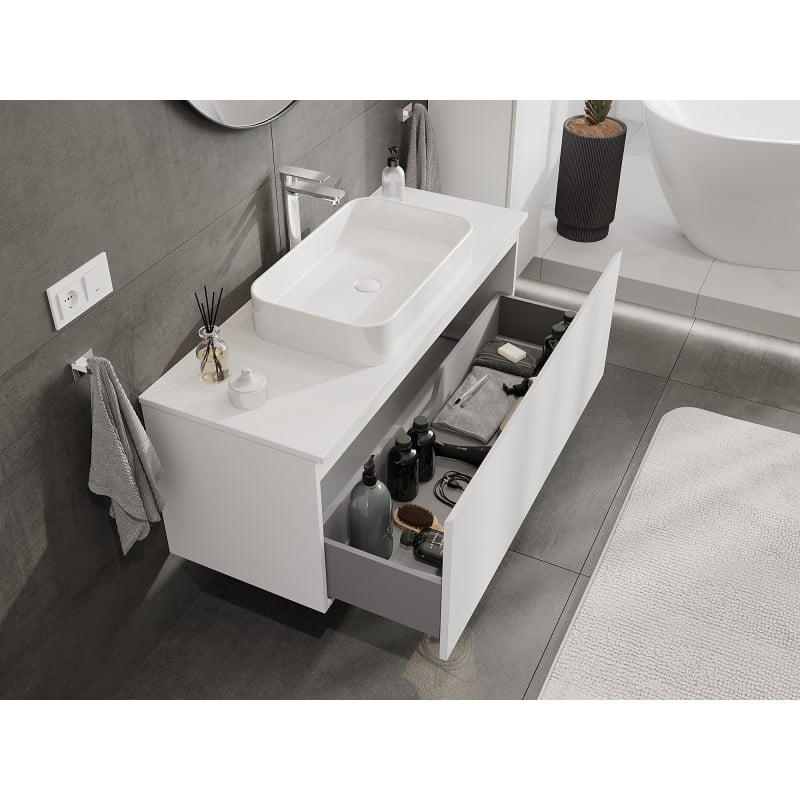 Mexen Orio bathroom cabinet 120 cm with countertop, 1 drawer, white matt - 91A10-12047-1-BFC01
