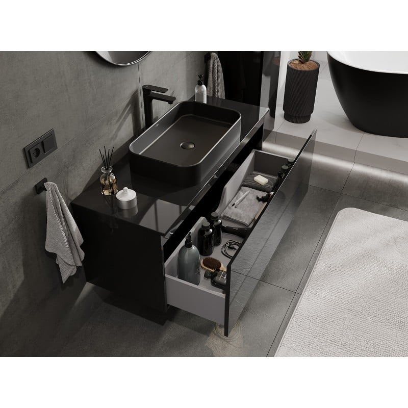 Mexen Orio badkamerkastje onder wastafel 120 cm met blad, 1 lade, zwart glanzend - 91A10-12047-1-BFC70