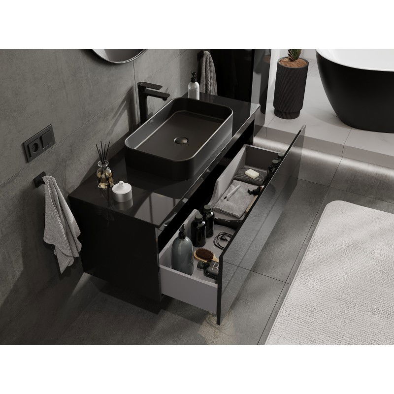 Mexen Orio meuble de salle de bain sous-lavabo 120 cm avec plateau, 1 tiroir, noir brillant - 91A10-12047-1-BFC70