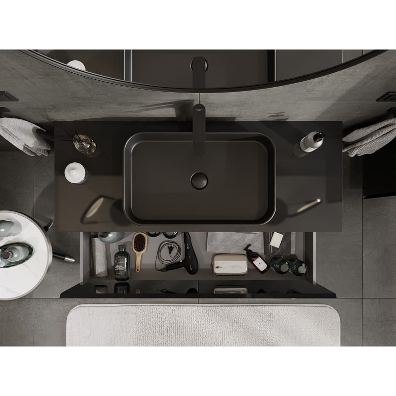 Mexen Orio badkamerkastje onder wastafel 120 cm met blad, 1 lade, zwart glanzend - 91A10-12047-1-BFC70