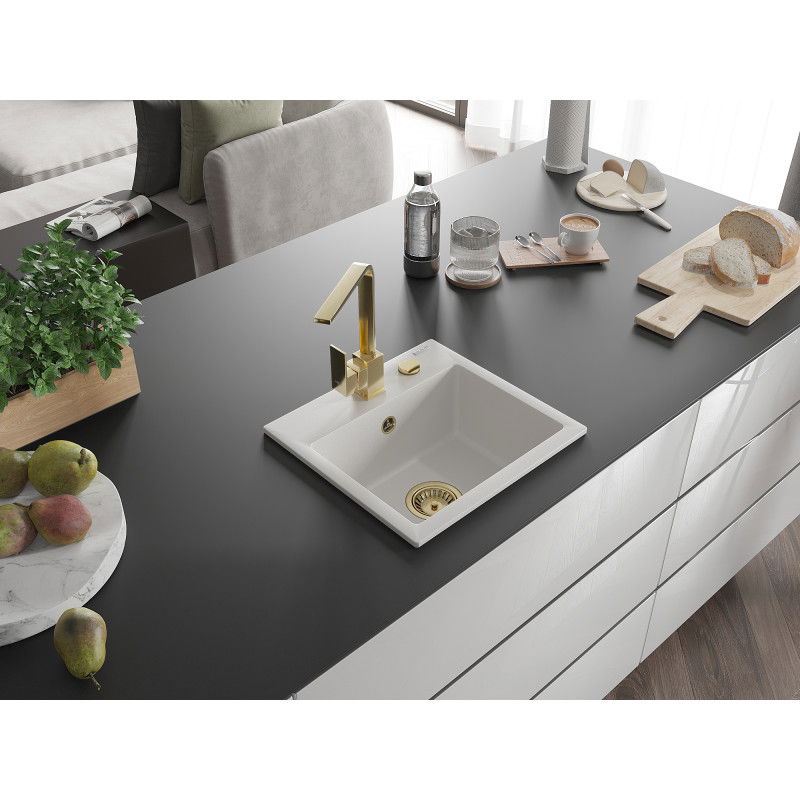 Mexen Milo lavello in granito a 1 vasca con rubinetto da cucina Rita, bianco - 6505-20-670300-50