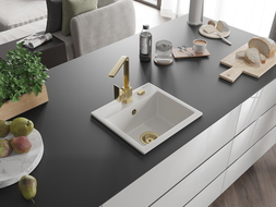 Mexen Milo lavello in granito a 1 vasca con rubinetto da cucina Rita, bianco - 6505-20-670300-50