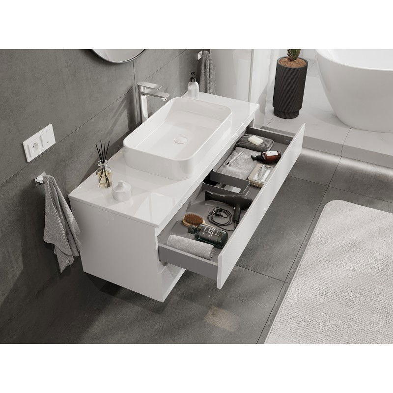 Mexen Orio meuble de salle de bain 120 cm avec plateau, 2 tiroirs, blanc brillant - 91A10-12047-2-BFFC00
