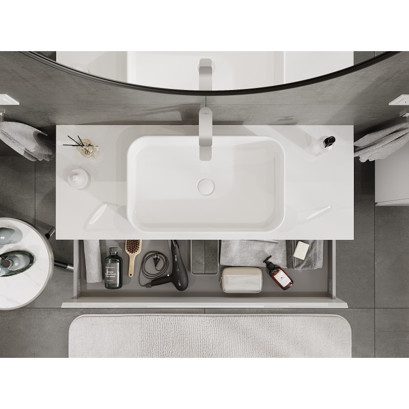 Mexen Orio mobile da bagno sospeso da 120 cm con piano, 2 cassetti, bianco lucido - 91A10-12047-2-BFFC00