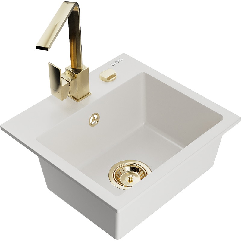 Mexen Milo fregadero de granito de 1 seno con grifo de cocina Rita, blanco - 6505-20-670300-50