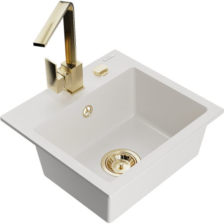 Mexen Milo fregadero de granito de 1 cubeta con grifo de cocina Rita, blanco - 6505-20-670300-50