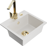 Mexen Milo fregadero de granito de 1 cubeta con grifo de cocina Rita, blanco - 6505-20-670300-50