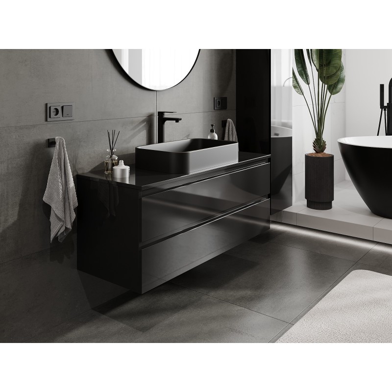 Mexen Orio mobile bagno sottolavabo 120 cm con piano, 2 cassetti, nero lucido - 91A10-12047-2-BFFC70