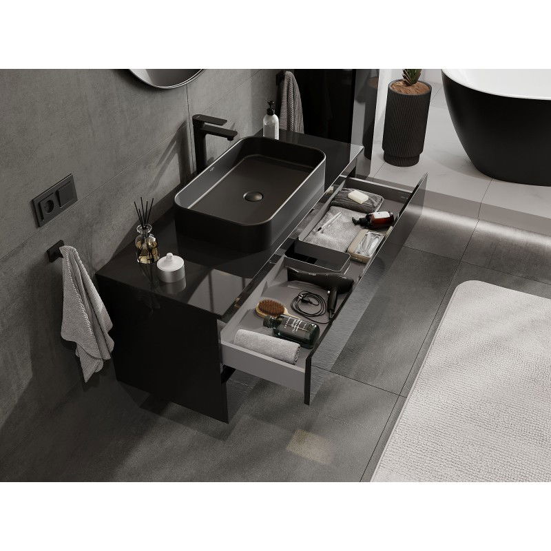 Mexen Orio Badezimmerunterschrank 120 cm mit Platte, 2 Schubladen, schwarz glänzend - 91A10-12047-2-BFFC70