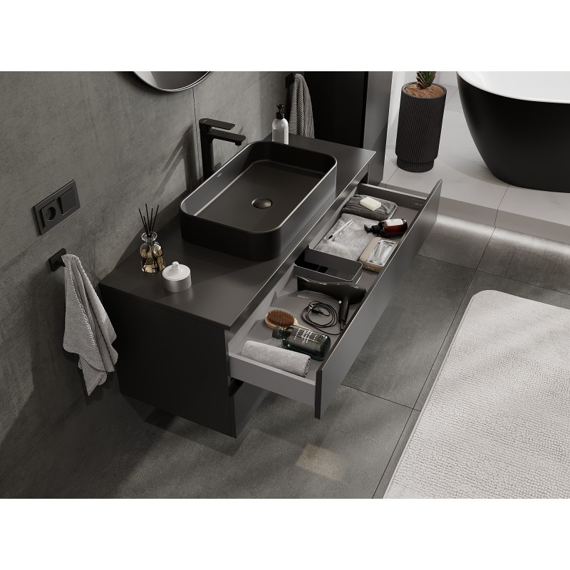 Mexen Orio armario de baño bajo lavabo 120 cm con encimera, 2 cajones, negro mate - 91A10-12047-2-BFFC71