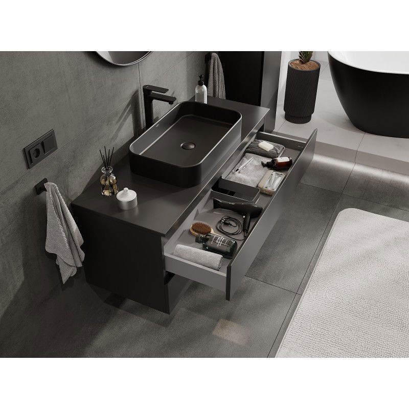 Mexen Orio Badezimmerschrank für Waschbecken 120 cm mit Arbeitsplatte, 2 Schubladen, schwarz matt - 91A10-12047-2-BFFC71