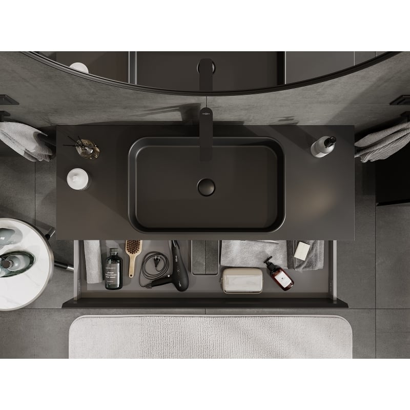 Mexen Orio kupaonski ormarić za lavabo 120 cm s pločom, 2 ladice, crna mat - 91A10-12047-2-BFFC71