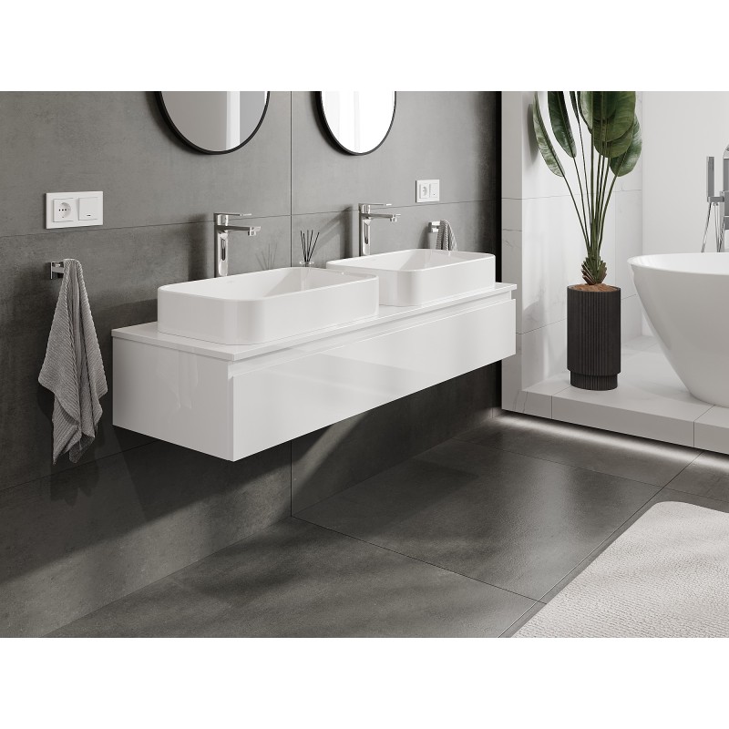 Mexen Orio armario de baño para lavabo de 140 cm con encimera, 1 cajón, blanco brillante - 91A10-14023-1-BFC00
