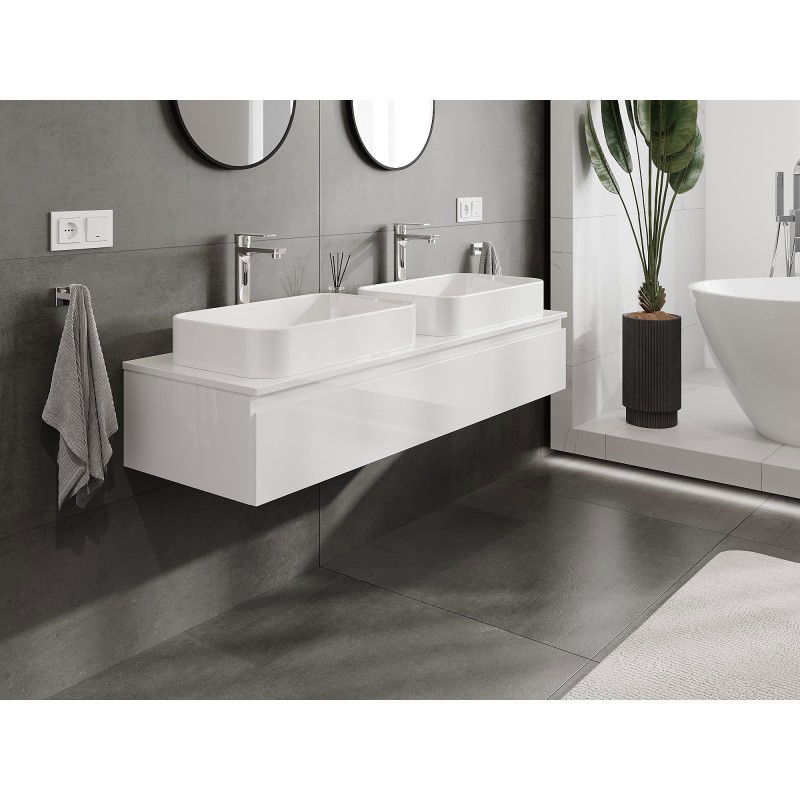 Mexen Orio bathroom cabinet for washbasin 140 cm with countertop, 1 drawer, white gloss - 91A10-14023-1-BFC00