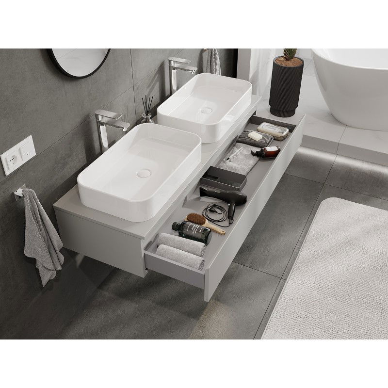 Mexen Orio meuble de salle de bain sous-lavabo 140 cm avec plateau, 1 tiroir, gris mat - 91A10-14023-1-BFC62
