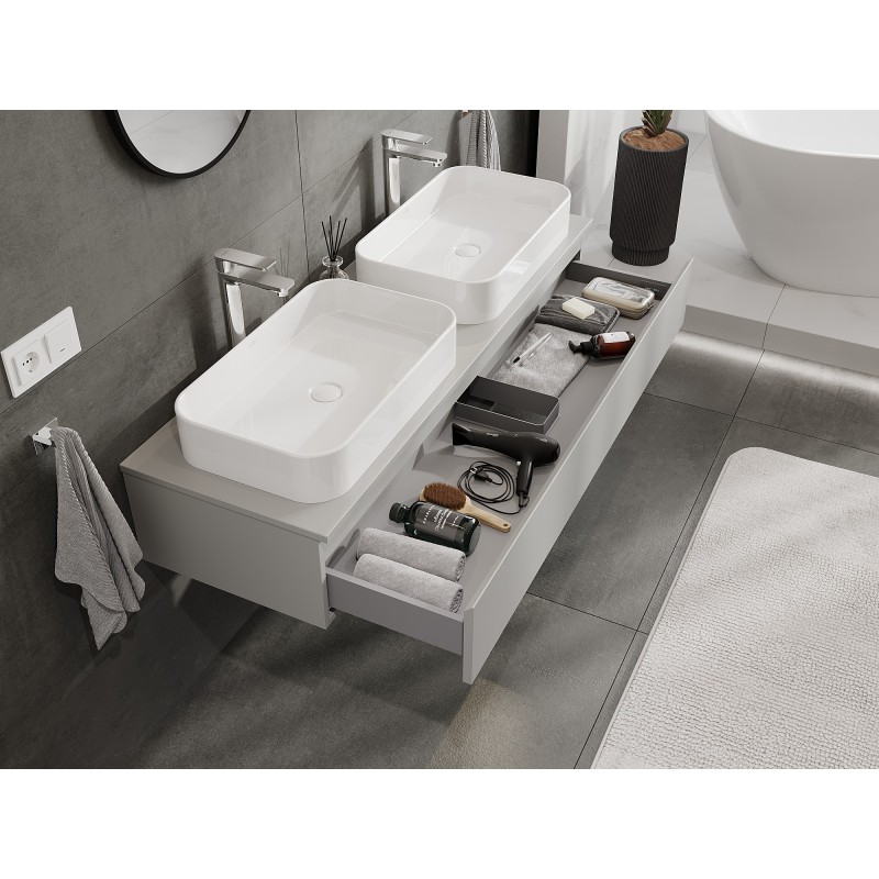 Mexen Orio mueble de baño bajo lavabo de 140 cm con encimera, 1 cajón, gris mate - 91A10-14023-1-BFC62