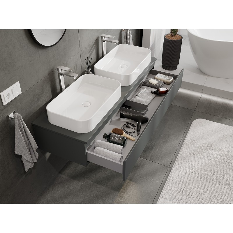 Mexen Orio mueble de baño para lavabo de 140 cm con encimera, 1 cajón, grafito mate - 91A10-14023-1-BFC66