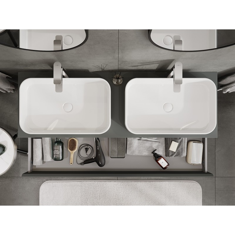 Mexen Orio mueble de baño para lavabo de 140 cm con encimera, 1 cajón, grafito mate - 91A10-14023-1-BFC66