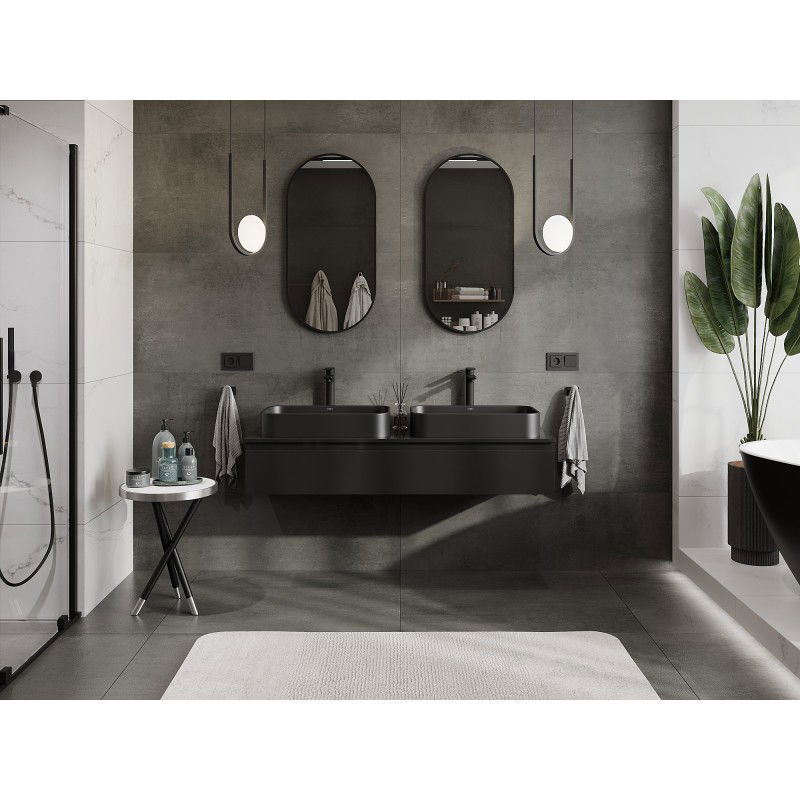 Mexen Orio bathroom cabinet 140 cm with countertop, 1 drawer, black gloss - 91A10-14023-1-BFC70