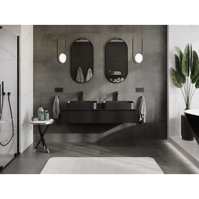 Mexen Orio mueble de baño bajo lavabo de 140 cm con encimera, 1 cajón, negro brillo - 91A10-14023-1-BFC70