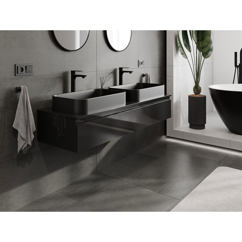 Mexen Orio meuble de salle de bains sous lavabo 140 cm avec plateau, 1 tiroir, noir brillant - 91A10-14023-1-BFC70