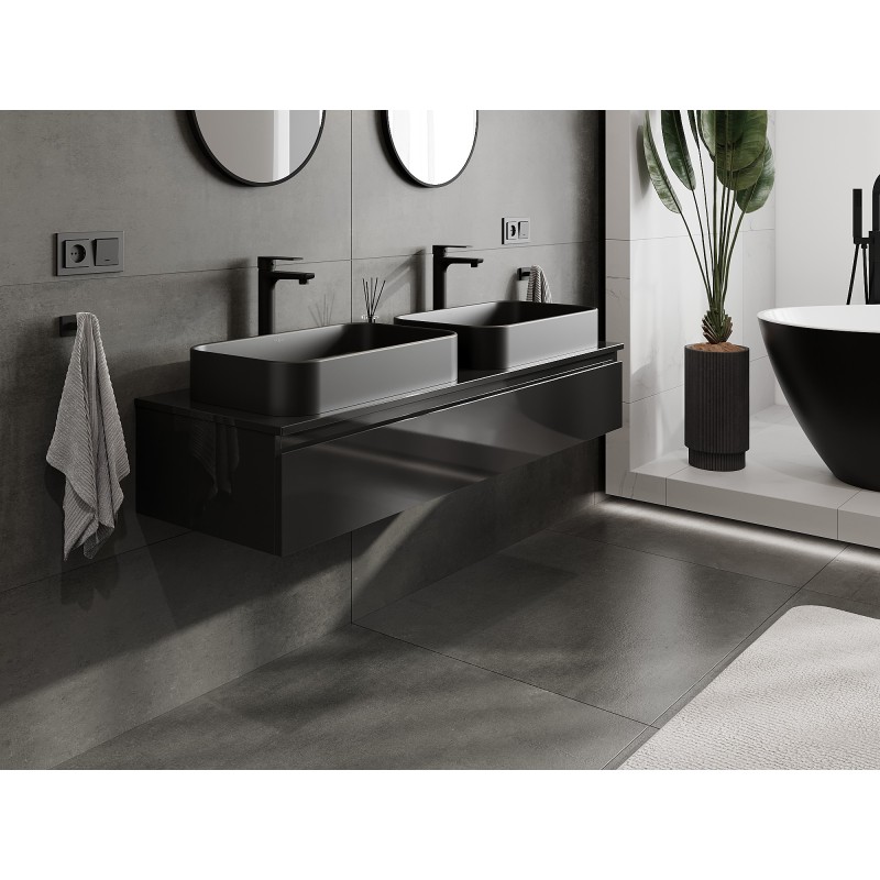 Mexen Orio mobile bagno per lavabo 140 cm con piano, 1 cassetto, nero lucido - 91A10-14023-1-BFC70
