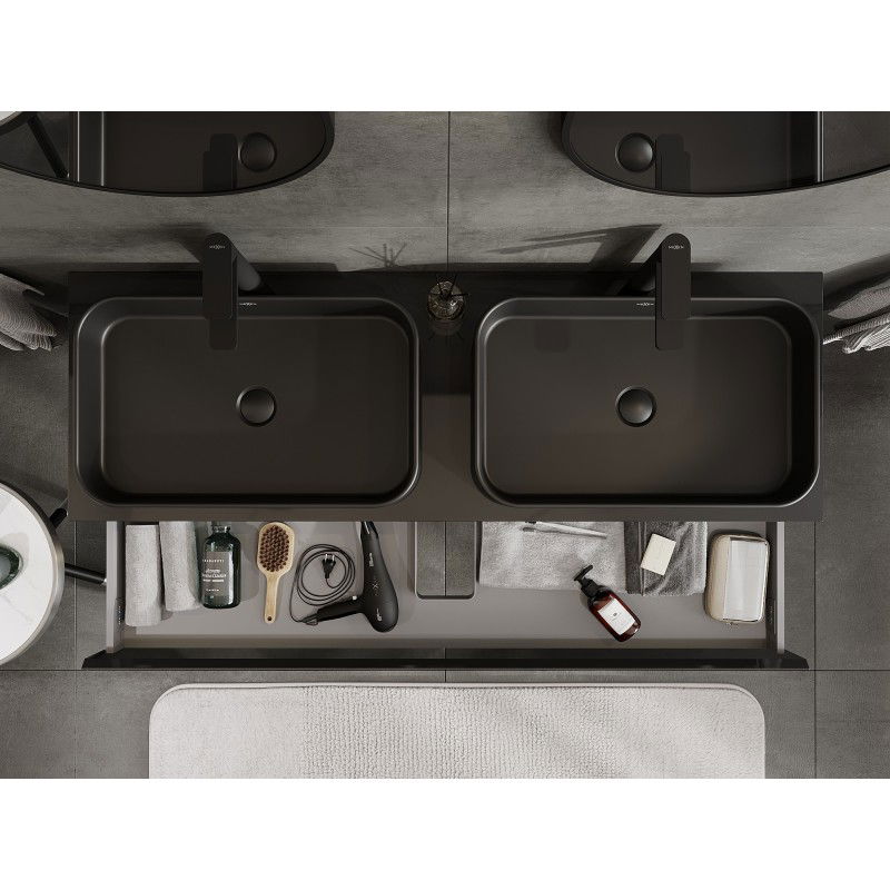 Mexen Orio bathroom cabinet 140 cm with countertop, 1 drawer, black gloss - 91A10-14023-1-BFC70