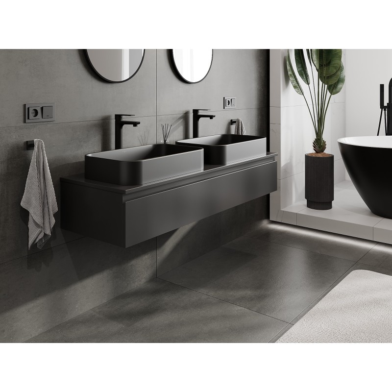 Mexen Orio mobile bagno sotto lavabo 140 cm con piano, 1 cassetto, nero opaco - 91A10-14023-1-BFC71