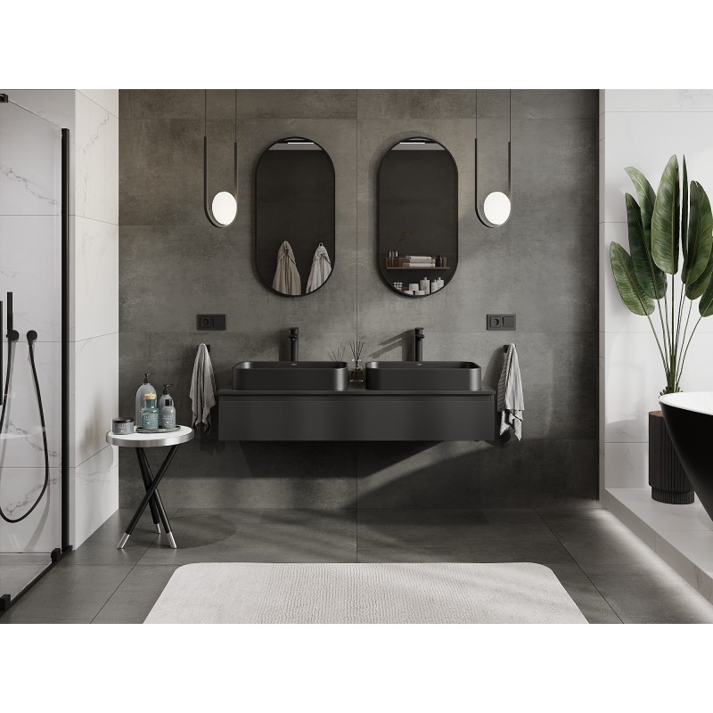 Mexen Orio armario de baño para lavabo de 140 cm con encimera, 1 cajón, negro mate - 91A10-14023-1-BFC71
