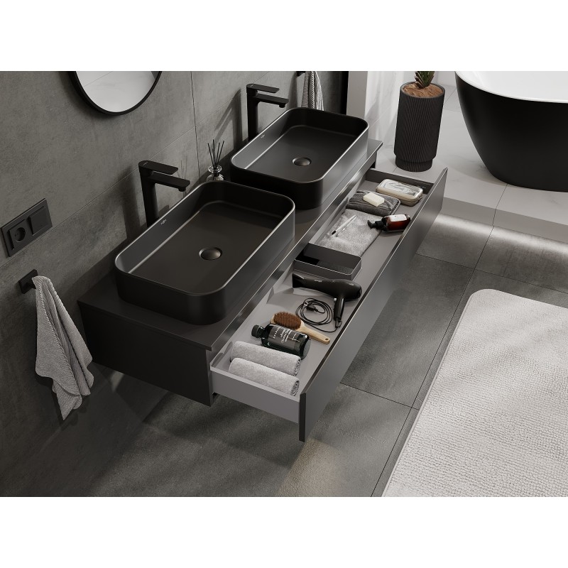 Mexen Orio mobile bagno sotto lavabo 140 cm con piano, 1 cassetto, nero opaco - 91A10-14023-1-BFC71